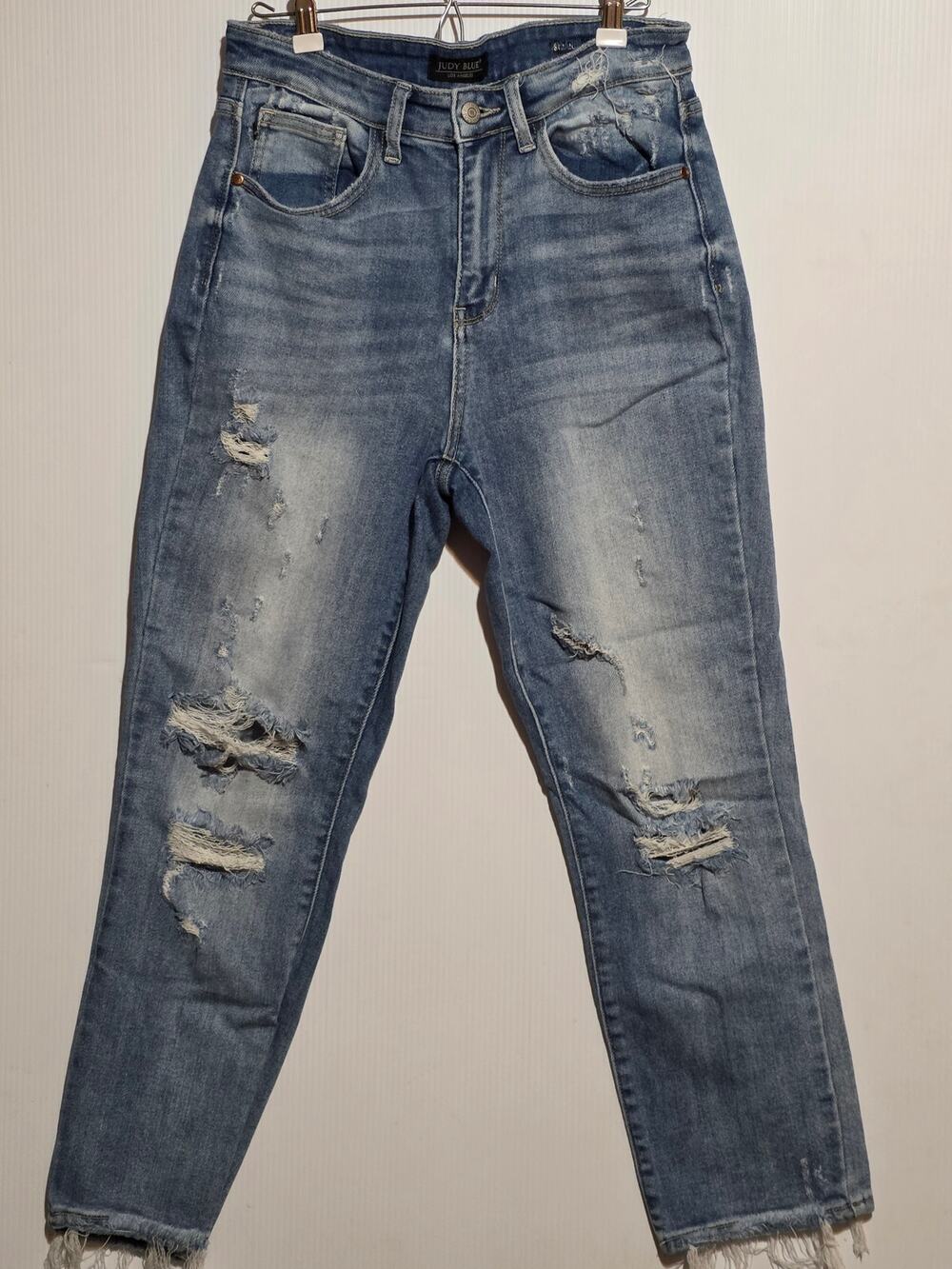 Judy Blue High Rise Distressed Straight Raw Hem Fringe Jeans Size 7 28 JB82391MD